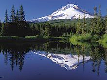 The reflection of Mount Hood in Mirror Lake